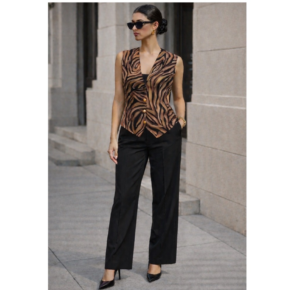 Vintage Ladies Animal Print Sleeveless Vest Blazer Button Front READ for Size - Picture 1 of 6